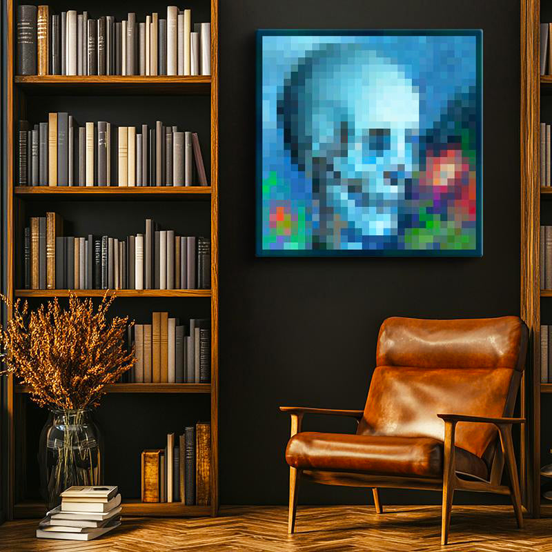 Kare Kanvas Tablo Skull And Roses Piksel Minecraft Tablosu Ev Ofis Salon Duvar Dekoru