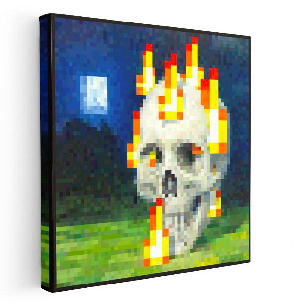Kare Kanvas Tablo Skull On Fire Piksel Minecraft Tablosu Ev Ofis Salon Duvar Dekoru