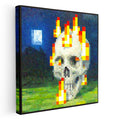 Kare Kanvas Tablo Skull On Fire Piksel Minecraft Tablosu Ev Ofis Salon Duvar Dekoru