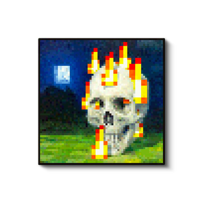 Kare Kanvas Tablo Skull On Fire Piksel Minecraft Tablosu Ev Ofis Salon Duvar Dekoru