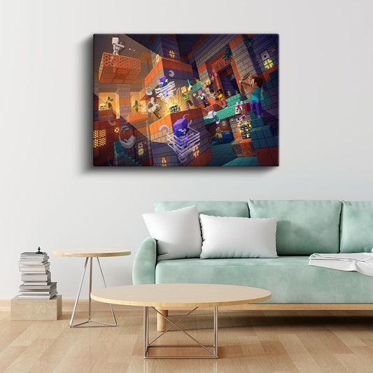 Minecraft - Dünyayı Tutan Steve Kanvas Tablo