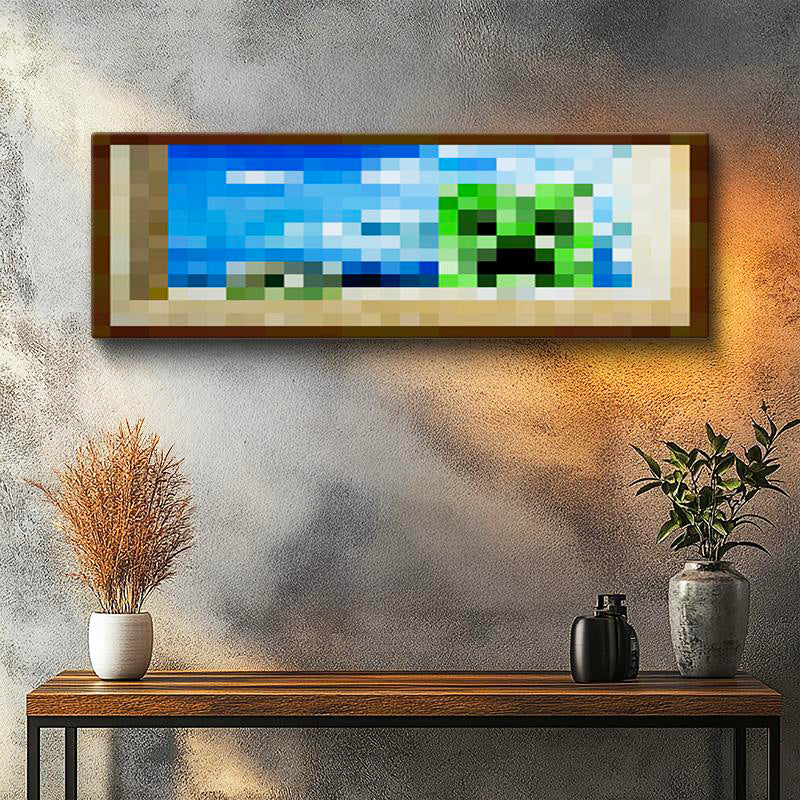 Yatay Panoramik Kanvas Tablo Creebet Piksel Minecraft Tablosu Ev Ofis Salon Duvar Dekoru