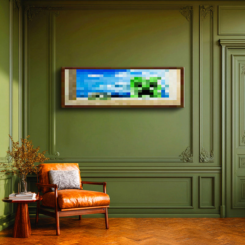 Yatay Panoramik Kanvas Tablo Creebet Piksel Minecraft Tablosu Ev Ofis Salon Duvar Dekoru