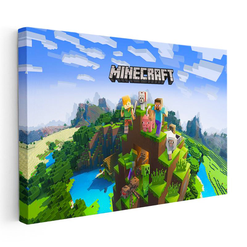 Yatay Kanvas Tablo Macera Ekibi Tepe Üzerinde Minecraft Tablosu Ev Ofis Salon Duvar Dekoru