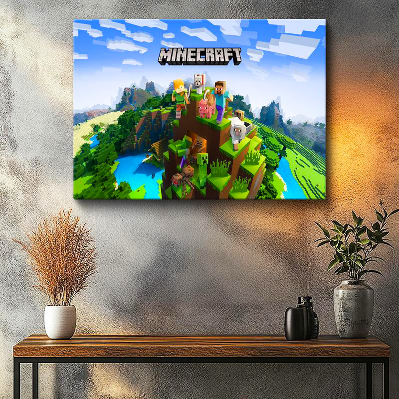 Yatay Kanvas Tablo Macera Ekibi Tepe Üzerinde Minecraft Tablosu Ev Ofis Salon Duvar Dekoru