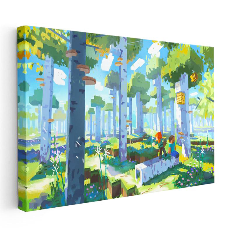 Yatay Kanvas Tablo Orman Biyomunda Keşif Minecraft Tablosu Ev Ofis Salon Duvar Dekoru