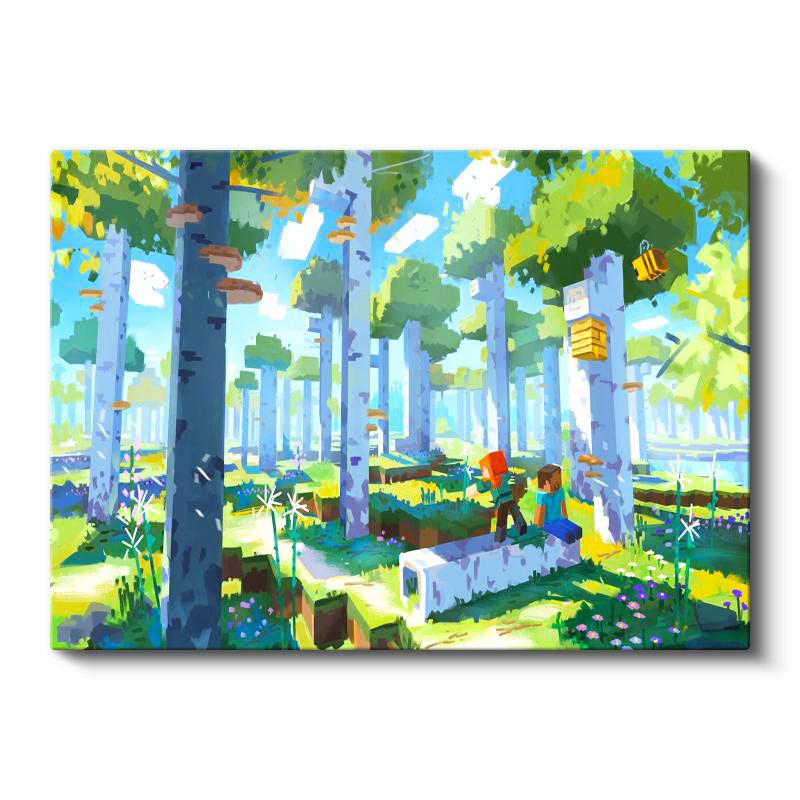 Yatay Kanvas Tablo Orman Biyomunda Keşif Minecraft Tablosu Ev Ofis Salon Duvar Dekoru