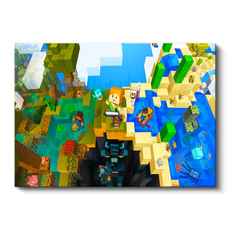 Yatay Kanvas Tablo Çoklu Biyom Maceraları Minecraft Tablosu Ev Ofis Salon Duvar Dekoru