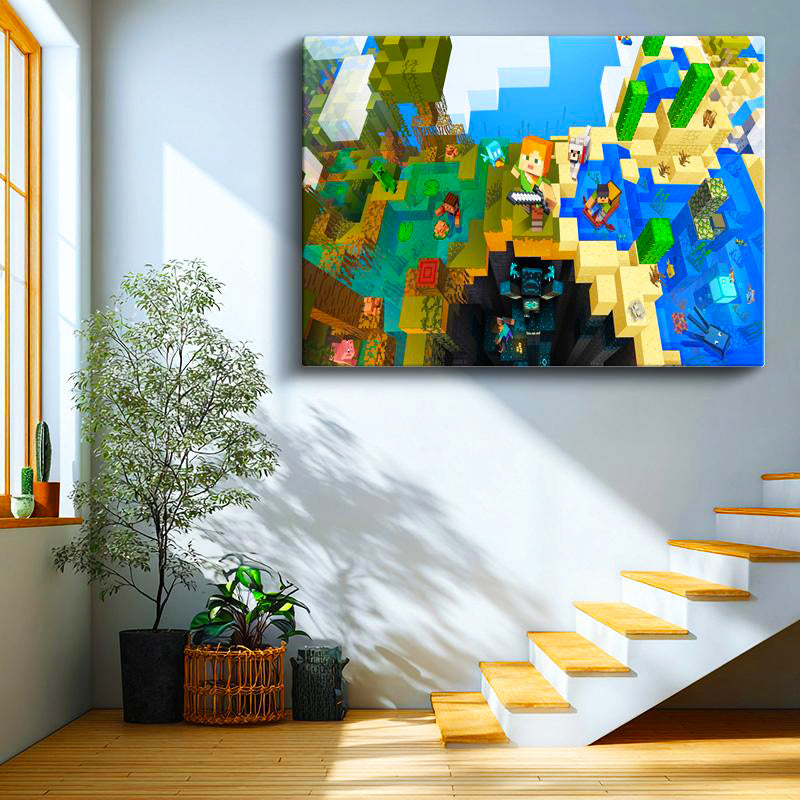 Yatay Kanvas Tablo Çoklu Biyom Maceraları Minecraft Tablosu Ev Ofis Salon Duvar Dekoru