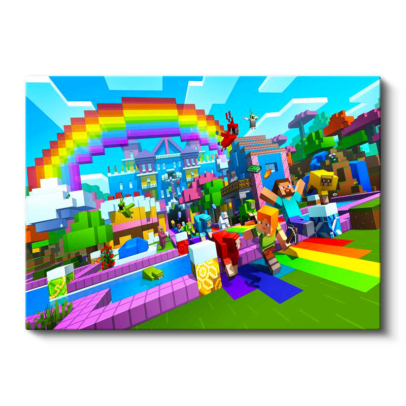 Yatay Kanvas Tablo Gökkuşağı Festivali Minecraft Tablosu Ev Ofis Salon Duvar Dekoru