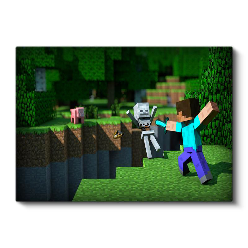 Yatay Kanvas Tablo İskelet Avı Minecraft Tablosu Ev Ofis Salon Duvar Dekoru