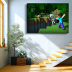 Yatay Kanvas Tablo İskelet Avı Minecraft Tablosu Ev Ofis Salon Duvar Dekoru