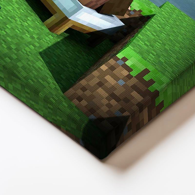 Yatay Kanvas Tablo Deniz Kenarında Kamp Minecraft Tablosu Ev Ofis Salon Duvar Dekoru