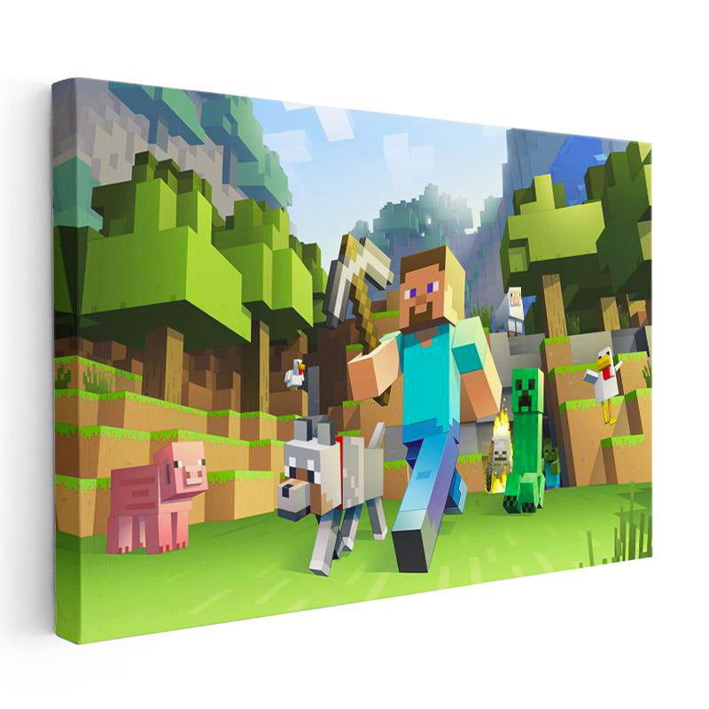 Yatay Kanvas Tablo Vahşi Doğada Yaşam Minecraft Tablosu Ev Ofis Salon Duvar Dekoru