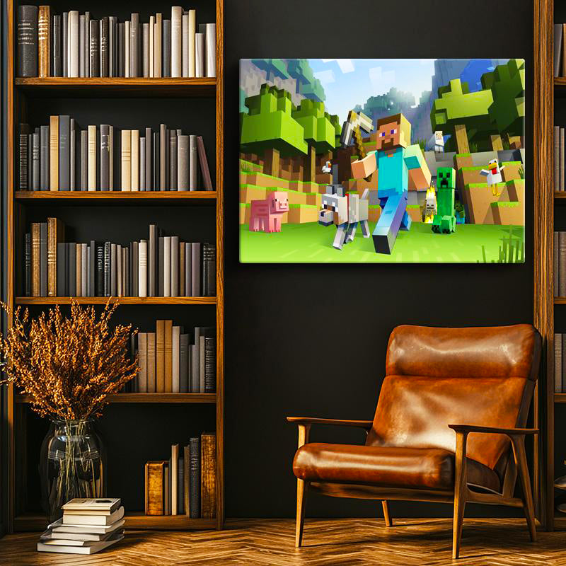 Yatay Kanvas Tablo Vahşi Doğada Yaşam Minecraft Tablosu Ev Ofis Salon Duvar Dekoru