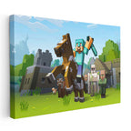 Yatay Kanvas Tablo Atlı Macera Minecraft Tablosu Ev Ofis Salon Duvar Dekoru