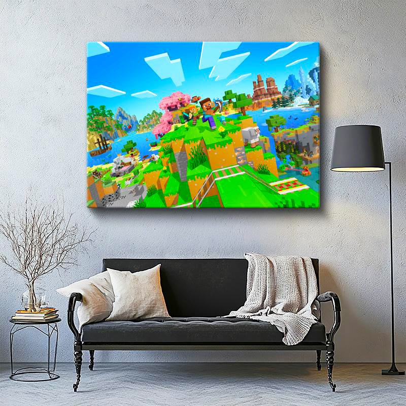 Yatay Kanvas Tablo Agalarla Keşif Minecraft Tablosu Ev Ofis Salon Duvar Dekoru