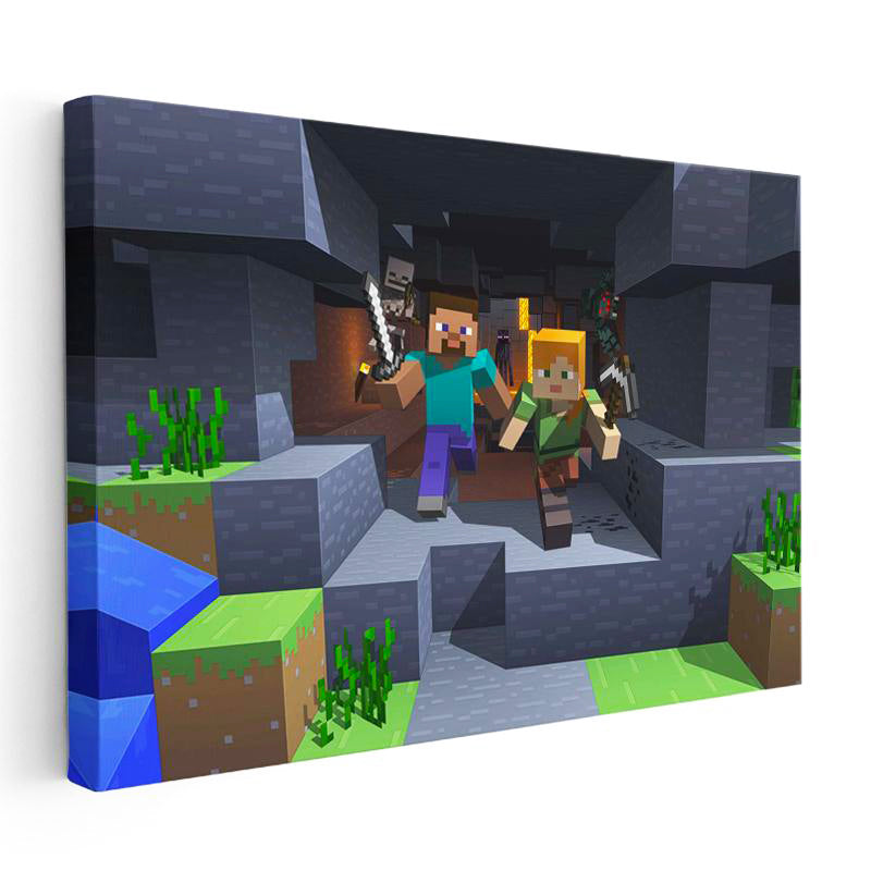 Yatay Kanvas Tablo Maden Keşfi Minecraft Tablosu Ev Ofis Salon Duvar Dekoru