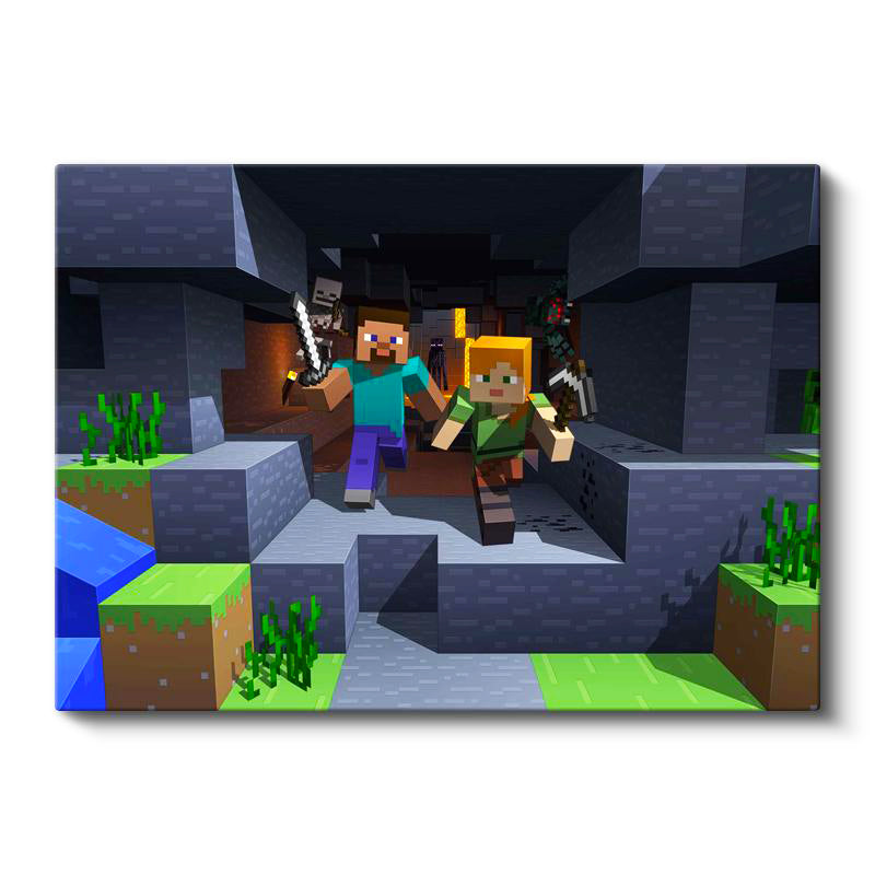 Yatay Kanvas Tablo Maden Keşfi Minecraft Tablosu Ev Ofis Salon Duvar Dekoru