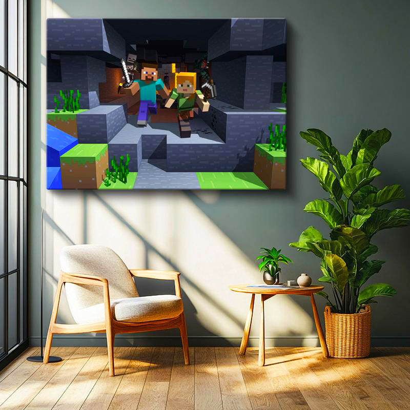 Yatay Kanvas Tablo Maden Keşfi Minecraft Tablosu Ev Ofis Salon Duvar Dekoru