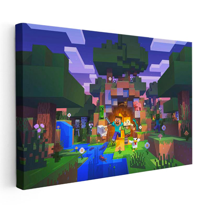 Yatay Kanvas Tablo Gece Kampı Minecraft Tablosu Ev Ofis Salon Duvar Dekoru
