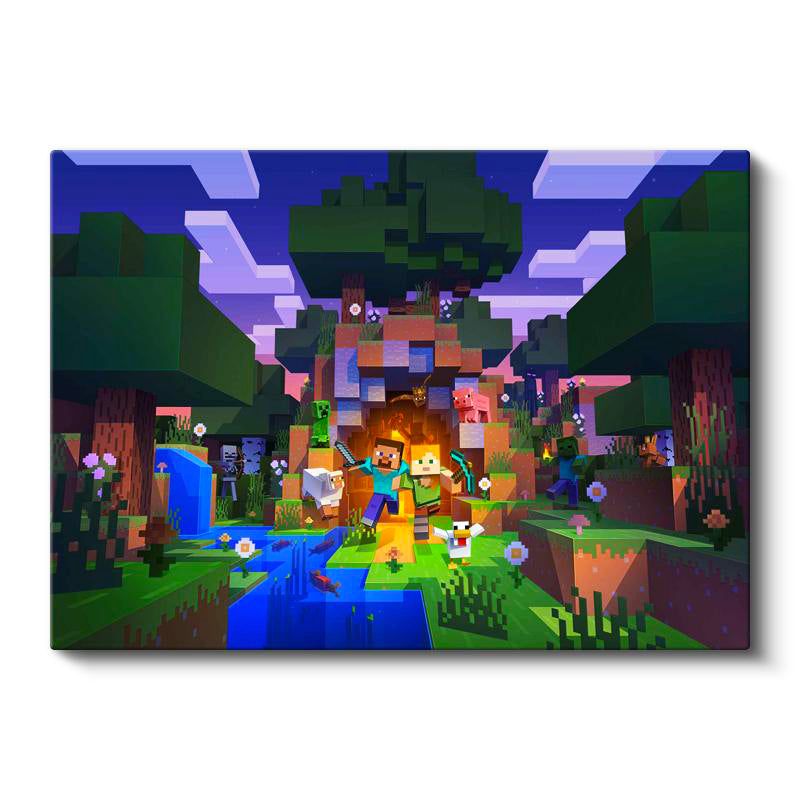 Yatay Kanvas Tablo Gece Kampı Minecraft Tablosu Ev Ofis Salon Duvar Dekoru