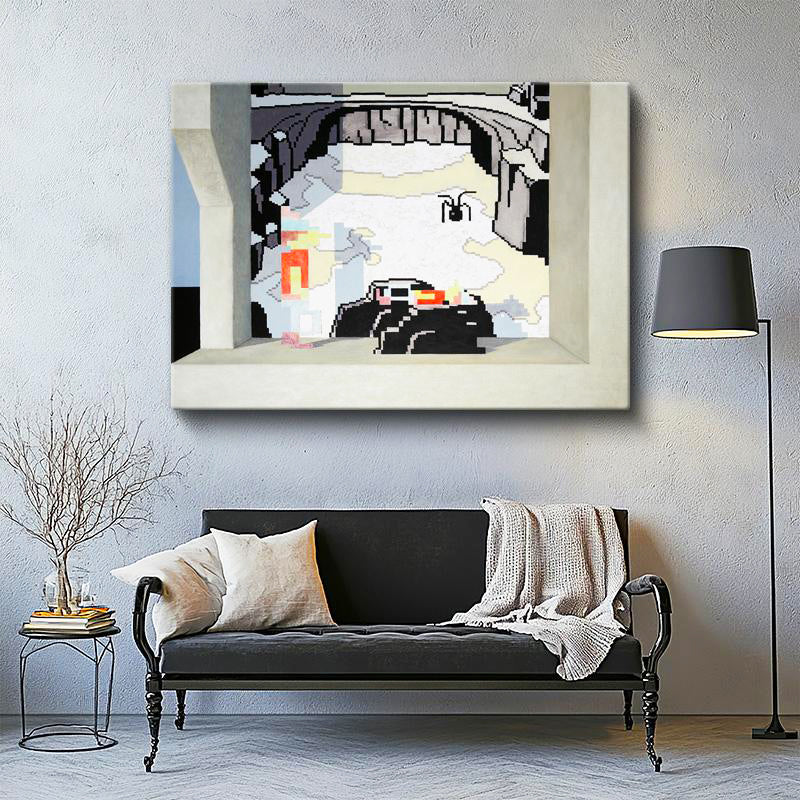 Yatay Kanvas Tablo Agalarla Gece Kampı Minecraft Tablosu Ev Ofis Salon Duvar Dekoru