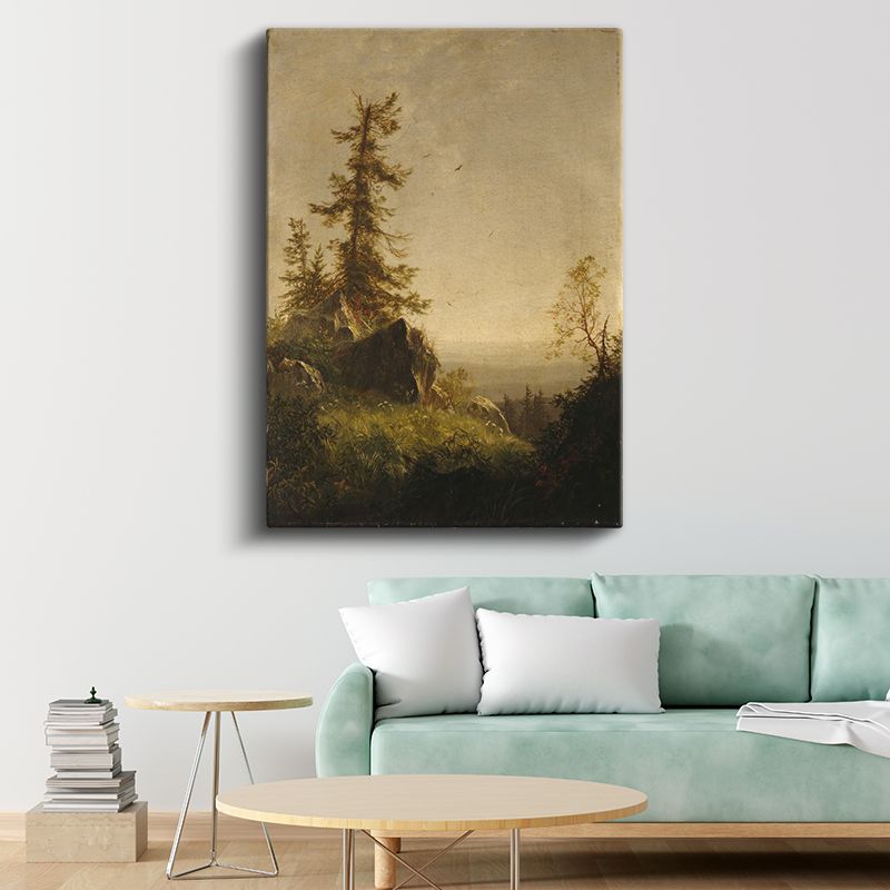 Albert Bierstadt - Ormanlık Tepe Manzarası Kanvas Tablo