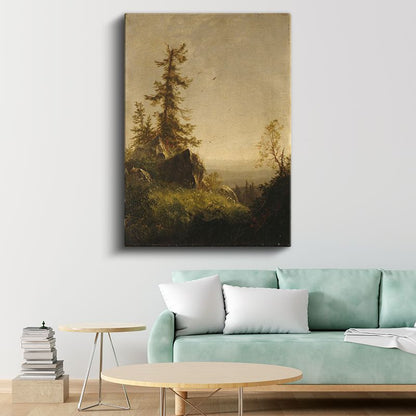 Albert Bierstadt - Ormanlık Tepe Manzarası Kanvas Tablo
