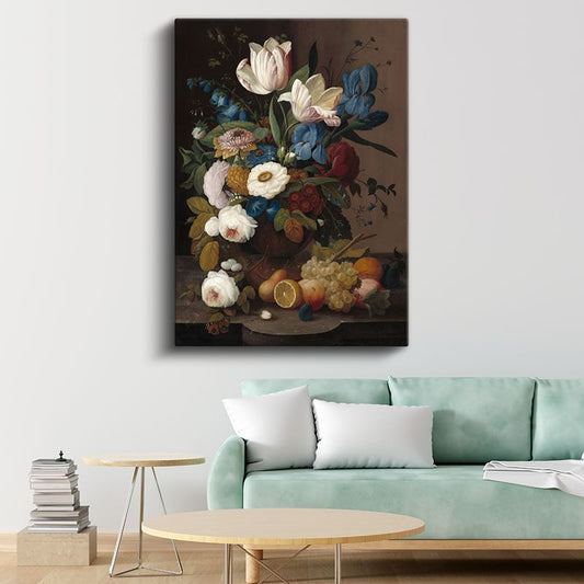 Severin Roesen - Çiçekler ve Meyveler Kanvas Tablo