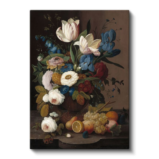Severin Roesen - Çiçekler ve Meyveler Kanvas Tablo