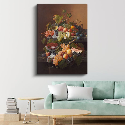Severin Roesen - Zengin Meyve Natürmortu Kanvas Tablo