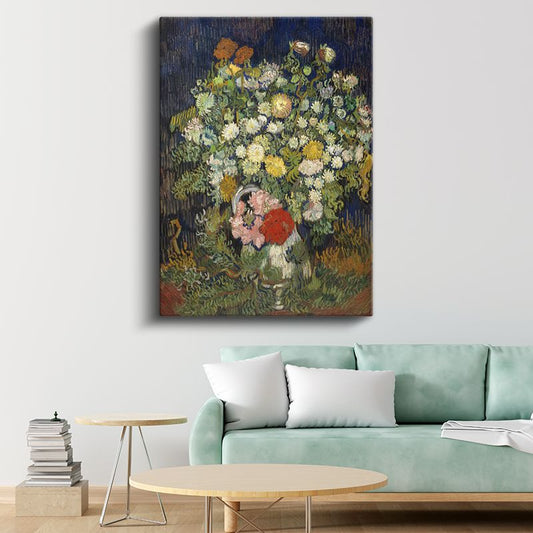 Vincent van Gogh - Vazoda Krizantemler ve Diğer Çiçekler Kanvas Tablo