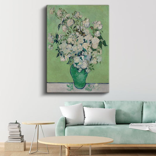 Vincent van Gogh - Vazoda Beyaz Güller Kanvas Tablo