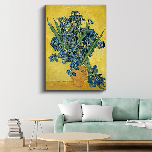 Vincent van Gogh - Sarı Arka Planda Süsenler Kanvas Tablo