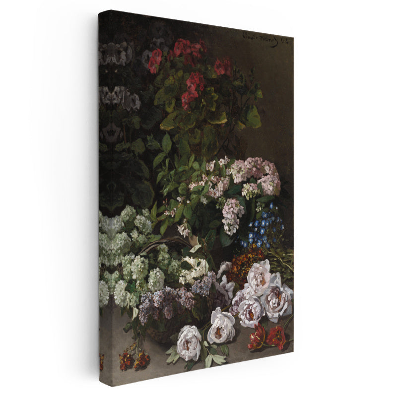 Dikey Kanvas Tablo Claude Monet Sepetli Çiçekler Canlı Renkler Ressam Tablosu Ev Ofis Dekoru