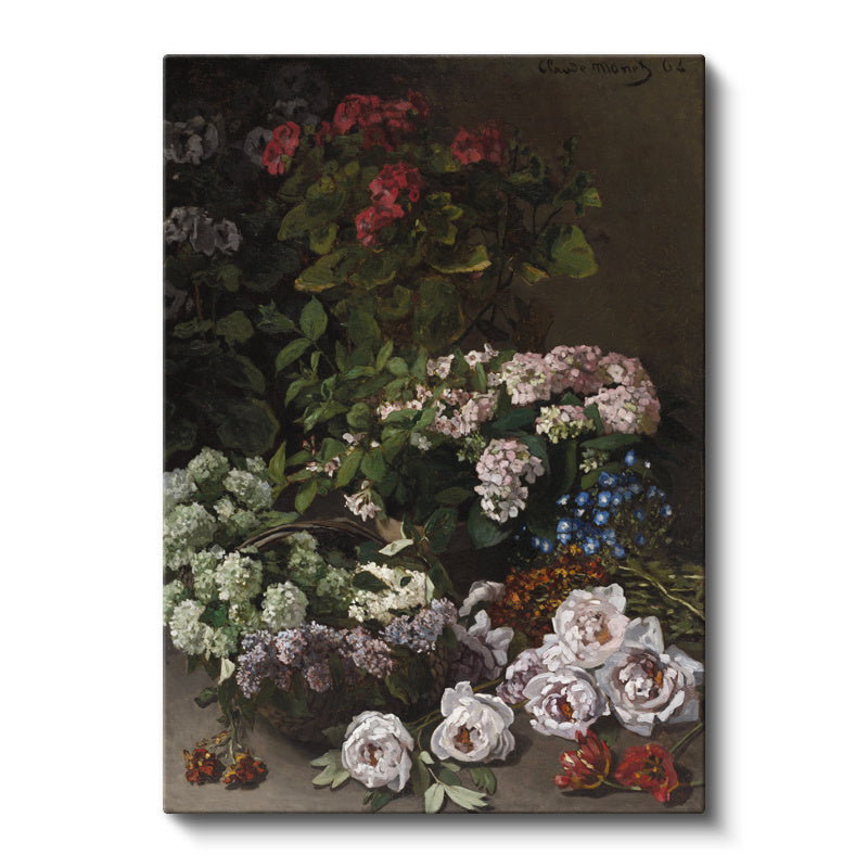 Dikey Kanvas Tablo Claude Monet Sepetli Çiçekler Canlı Renkler Ressam Tablosu Ev Ofis Dekoru