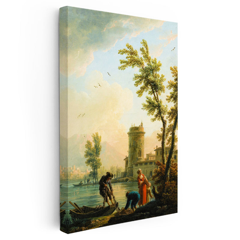 Dikey Kanvas Tablo C.J. Vernet Balıkçılar Kıyı Kulesi Deniz Kenarı Ressam Tablosu Ev Ofis Dekoru