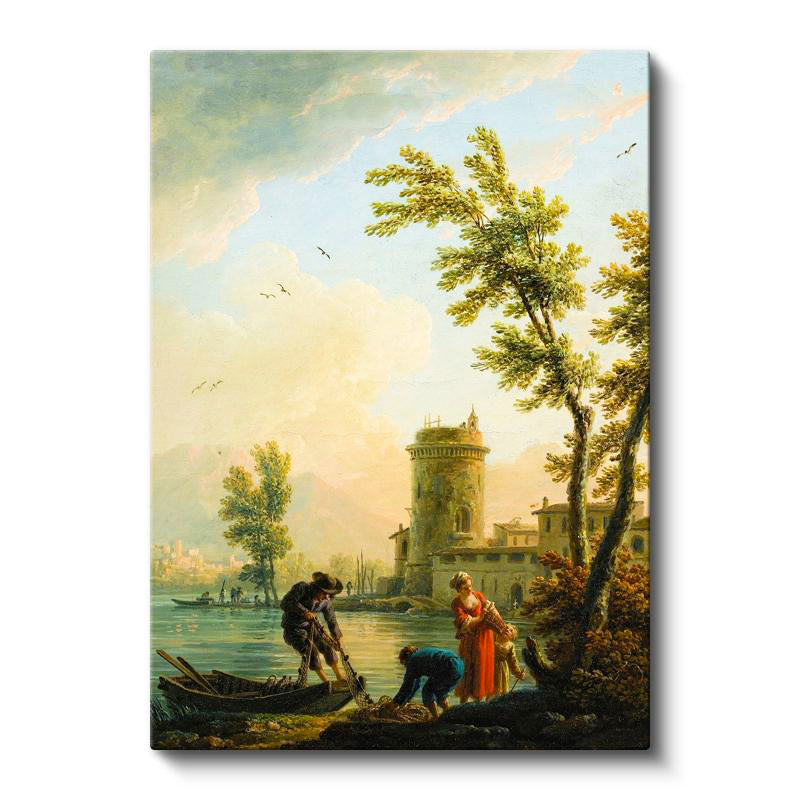 Dikey Kanvas Tablo C.J. Vernet Balıkçılar Kıyı Kulesi Deniz Kenarı Ressam Tablosu Ev Ofis Dekoru