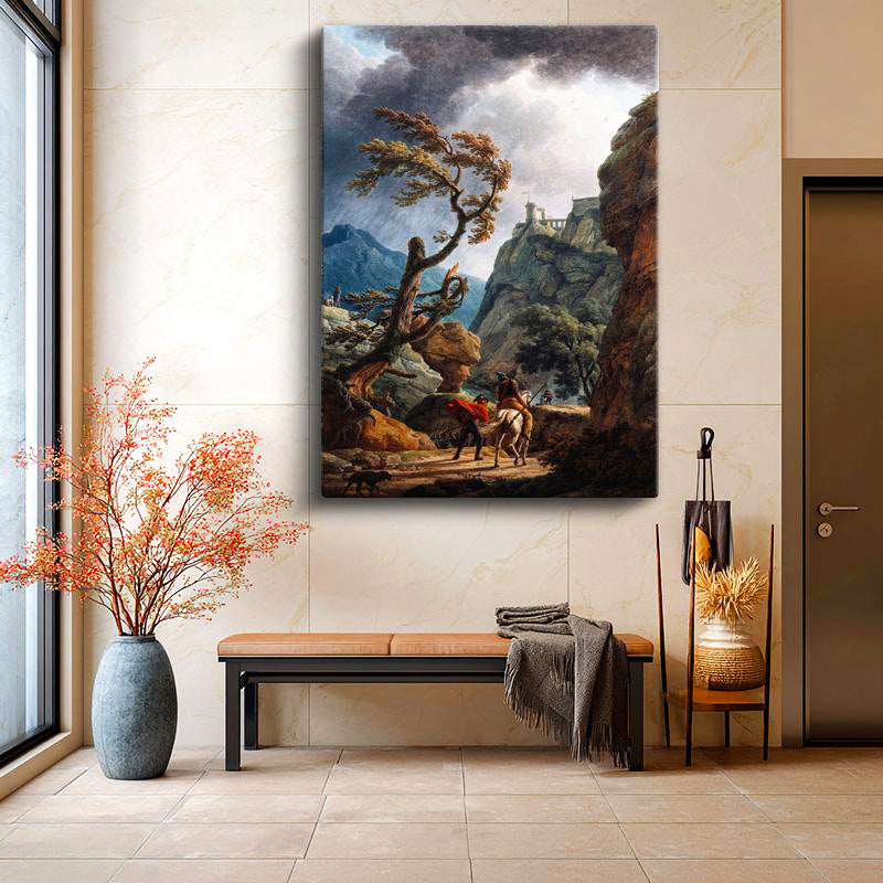 Dikey Kanvas Tablo C.J. Vernet Kale Manzarası Öncesi Yağmurlu Atmosfer Ressam Tablosu Ev Ofis Dekoru