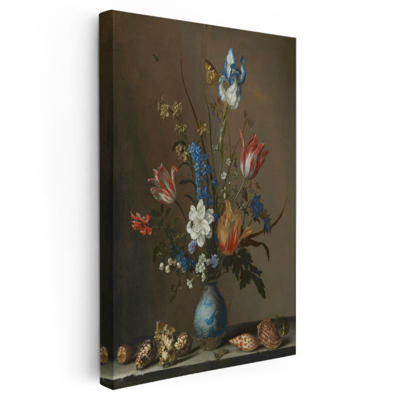 Dikey Kanvas Tablo Jan van Huysum Vazolu Çiçekler Deniz Kabukları Ressam Tablosu Ev Ofis Dekoru