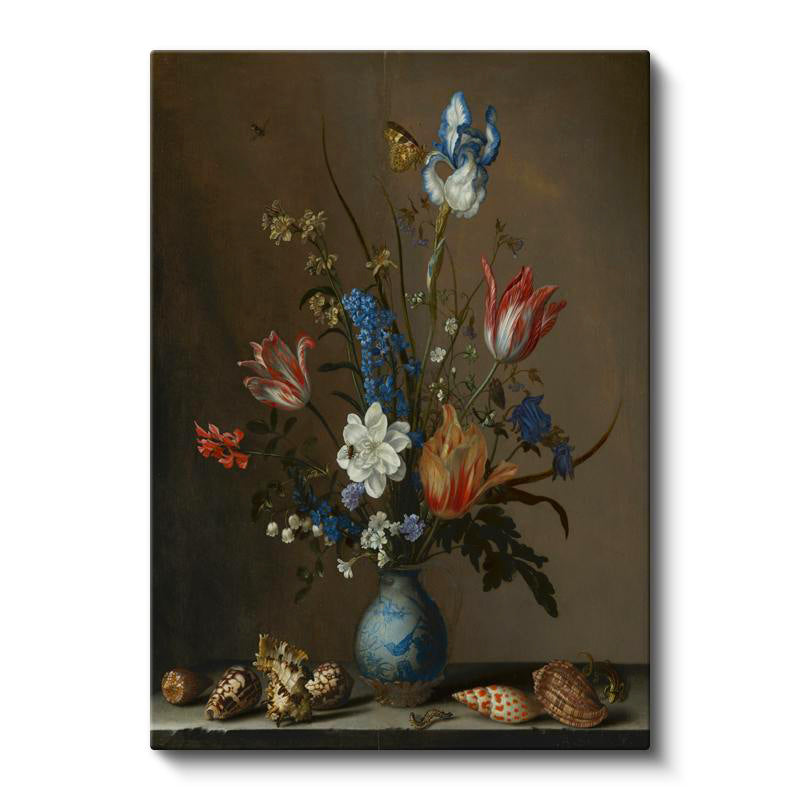 Dikey Kanvas Tablo Jan van Huysum Vazolu Çiçekler Deniz Kabukları Ressam Tablosu Ev Ofis Dekoru