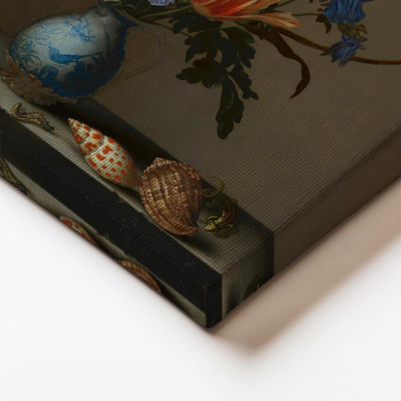 Dikey Kanvas Tablo Jan van Huysum Vazolu Çiçekler Deniz Kabukları Ressam Tablosu Ev Ofis Dekoru