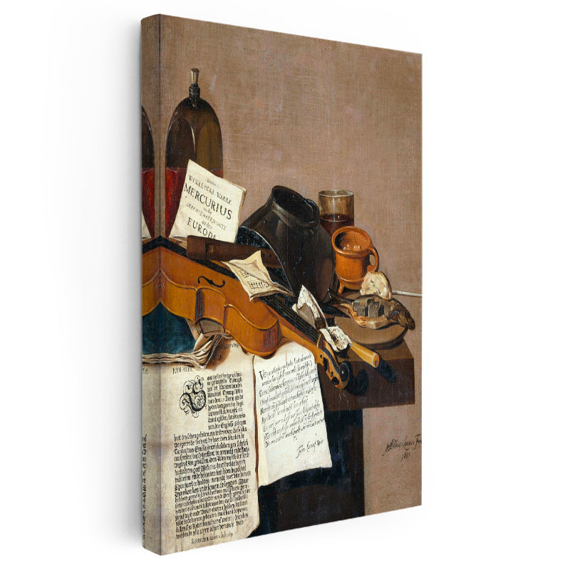 Dikey Kanvas Tablo R.R.L.F. Keman ve Kitaplar Vanitas Karanlık Ressam Tablosu Ev Ofis Dekoru