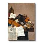 Dikey Kanvas Tablo R.R.L.F. Keman ve Kitaplar Vanitas Karanlık Ressam Tablosu Ev Ofis Dekoru