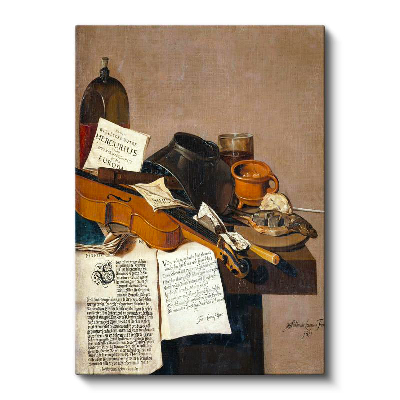 Dikey Kanvas Tablo R.R.L.F. Keman ve Kitaplar Vanitas Karanlık Ressam Tablosu Ev Ofis Dekoru