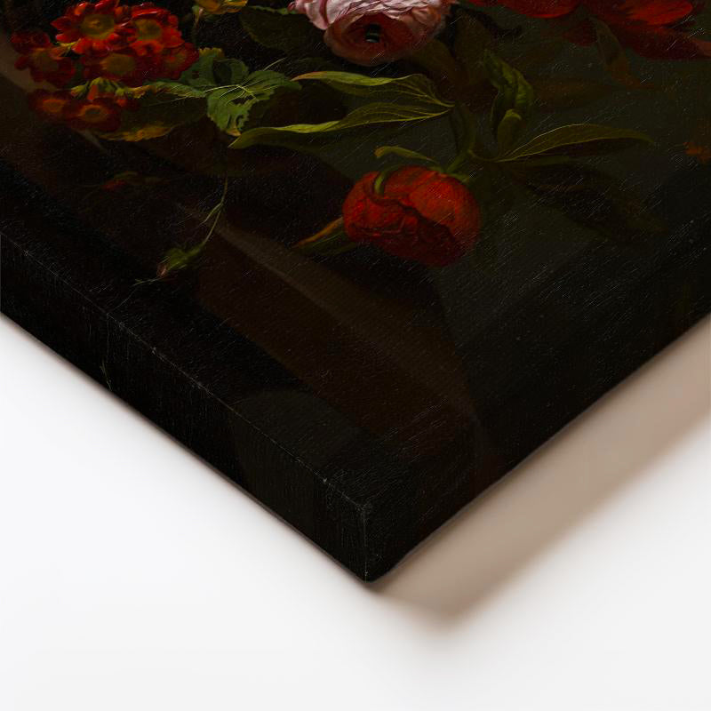 Dikey Kanvas Tablo Jan van Huysum Lale ve İris Karanlık Fonlu Çiçek Ressam Tablosu Ev Ofis Dekoru