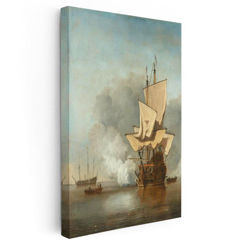 Dikey Kanvas Tablo Willem van de Velde Savaş Gemisi Deniz Manzarası Ressam Tablosu Duvar Dekoru