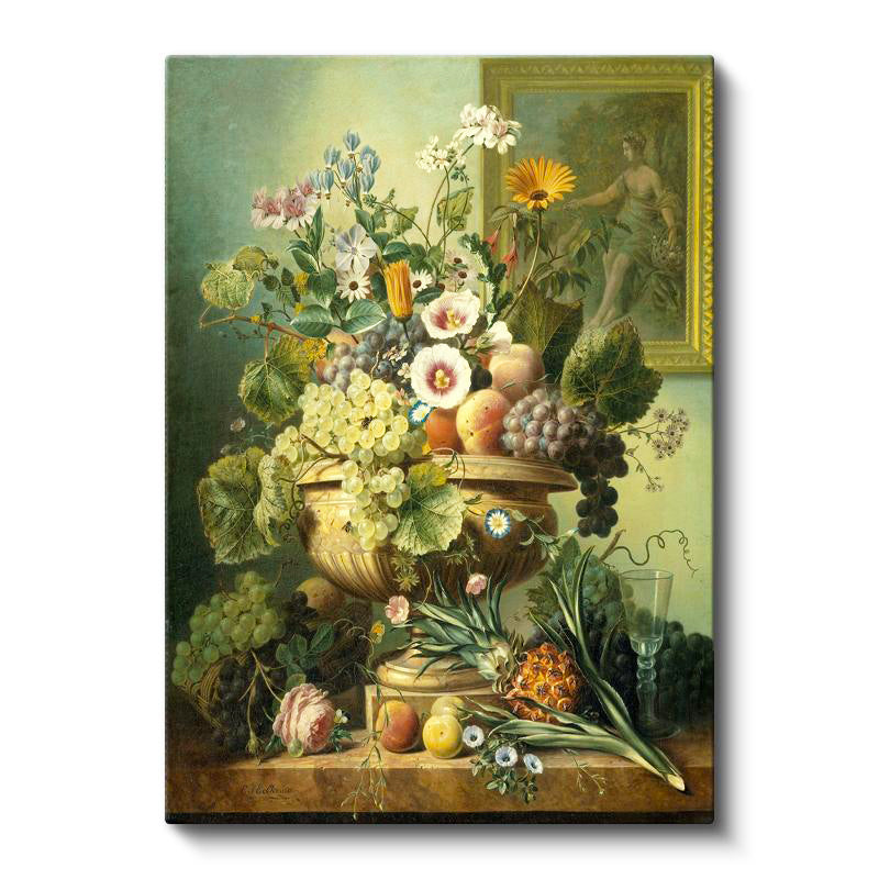 Dikey Kanvas Tablo Jan van Huysum Meyve ve Çiçekler Ananaslı Vazoda Ressam Tablosu Ev Ofis Dekoru