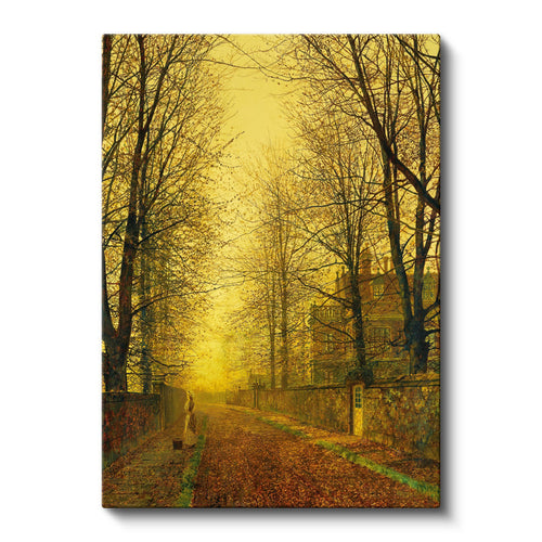 Dikey Kanvas Tablo J.A. Grimshaw Sonbahar Yolu Yürüyen Figür Gündoğumu Ressam Tablosu Ev Ofis Dekoru